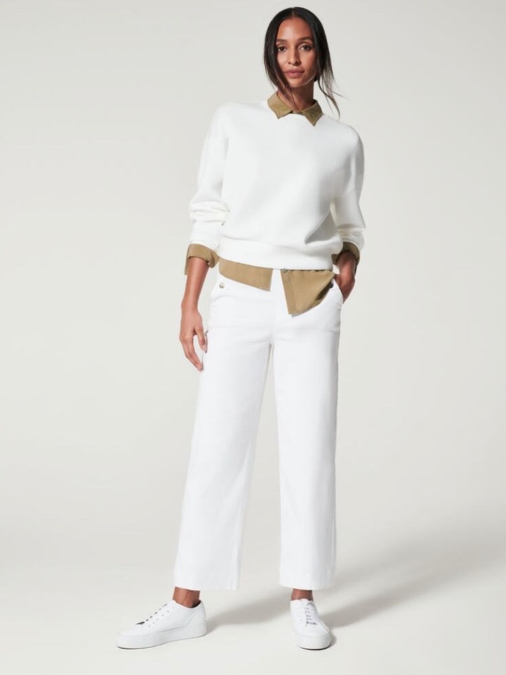 SPANX Stretch Twill Cropped Wide Leg Pant Pull-On Bright White Size Small  NWT